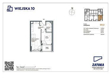 Rzut - Mieszkanie na sprzedaż 2 pokoje o powierzchni 36,05 m² - numer M32 w Wiejska 10