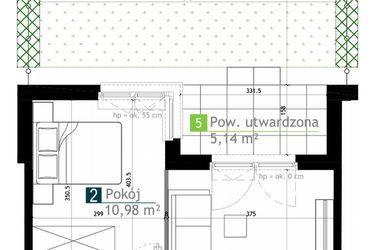 Rzut - Mieszkanie na sprzedaż 2 pokoje o powierzchni 37,98 m² - numer AA0003 w M Bemowo 3