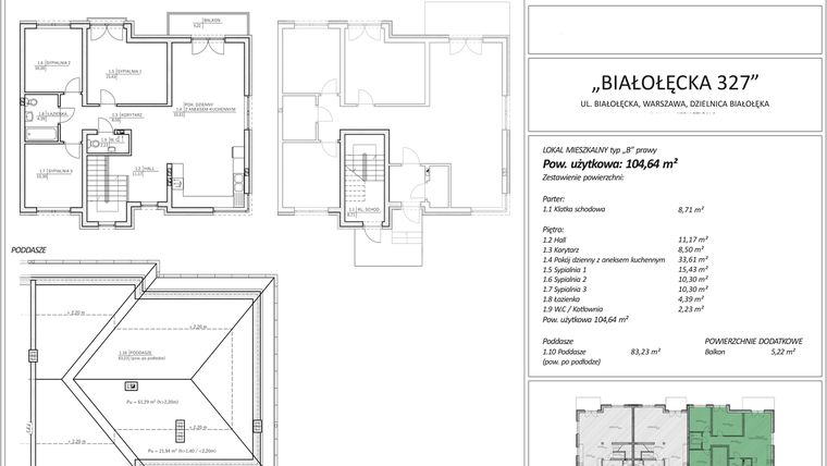 Rzut - Mieszkanie na sprzedaż 4 pokoje o powierzchni 104,64 m² - numer 7B w Białołęcka 327