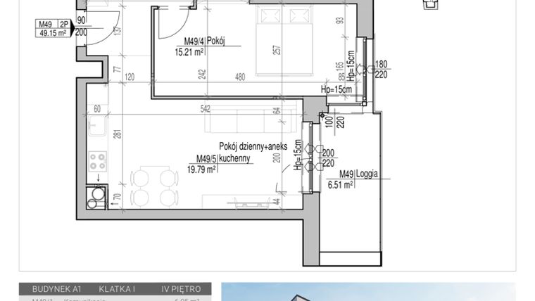 Rzut - Mieszkanie na sprzedaż 2 pokoje o powierzchni 49,15 m² - numer 49 w Aleja