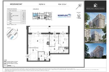 Rzut - Mieszkanie na sprzedaż 4 pokoje o powierzchni 72,78 m² - numer 47 w Dzielnica Kielczanka etap II