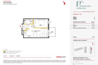 Rzut - Mieszkanie na sprzedaż 2 pokoje o powierzchni 39,32 m² - numer 181 w Miasteczko Julianów