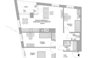 Rzut - Mieszkanie na sprzedaż 4 pokoje o powierzchni 85,09 m² - numer CP/R7/61 w Centralpark