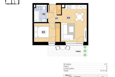 Rzut - Mieszkanie na sprzedaż 2 pokoje o powierzchni 34,8 m² - numer L-11 w Mickiewicza 21 Residence