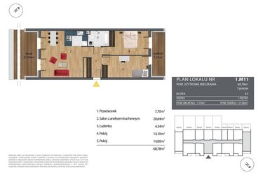 Rzut - Mieszkanie na sprzedaż 3 pokoje o powierzchni 69,59 m² - numer K3.1.M11 w Nyska Residence