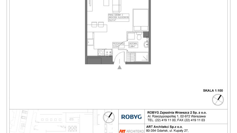 Rzut - Mieszkanie na sprzedaż 1 pokój o powierzchni 36,02 m² - numer E.6M13 w Nowa Wałowa bud. E
