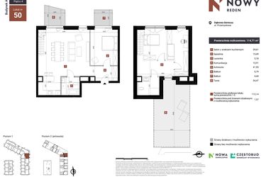 Rzut - Mieszkanie na sprzedaż 3 pokoje o powierzchni 114,71 m² - numer A50 w Nowy Reden