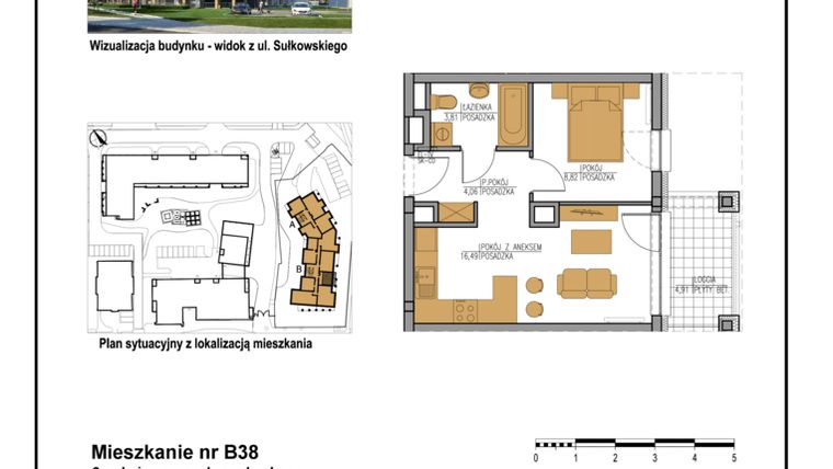 Rzut - Mieszkanie na sprzedaż 2 pokoje o powierzchni 34,4 m² - numer B38 w City Park III