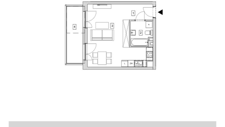 Rzut - Mieszkanie na sprzedaż 1 pokój o powierzchni 34 m² - numer B7-K1-1-8 w ATAL Strachowicka II