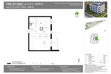 Rzut - Mieszkanie na sprzedaż 2 pokoje o powierzchni 48,02 m² - numer 13G.22 w Zielone Zamienie X
