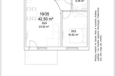 Rzut - Mieszkanie na sprzedaż 2 pokoje o powierzchni 42,5 m² - numer 19/35 w Osiedle Versus etap II