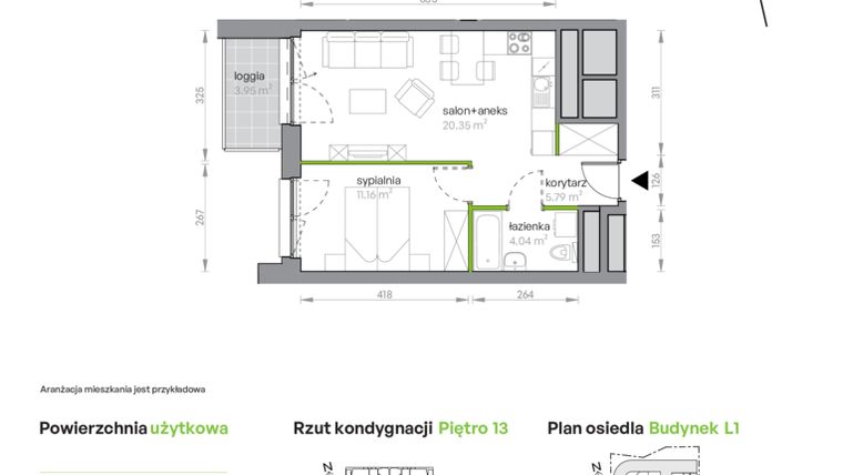 Rzut - Mieszkanie na sprzedaż 2 pokoje o powierzchni 41,34 m² - numer L1/13/124 w Legnicka Vita
