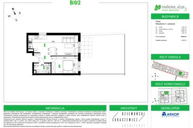 Rzut - Mieszkanie na sprzedaż 2 pokoje o powierzchni 40,68 m² - numer B/0/2 w Osiedle Parkowe Aleje etap III