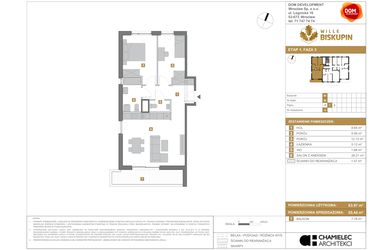 Rzut - Mieszkanie na sprzedaż 3 pokoje o powierzchni 65,44 m² - numer M6 w Wille Biskupin III