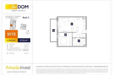 Rzut - Mieszkanie na sprzedaż 2 pokoje o powierzchni 36,5 m² - numer M18_F.c w Osiedle forDOM – etap C