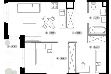 Rzut - Mieszkanie na sprzedaż 3 pokoje o powierzchni 50,09 m² - numer B.1.M6 w Nowe Radwanice