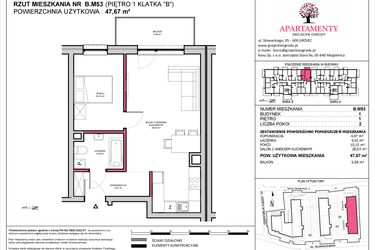 Rzut - Mieszkanie na sprzedaż 2 pokoje o powierzchni 47,67 m² - numer B.53 w Apartamenty Grójeckie Ogrody
