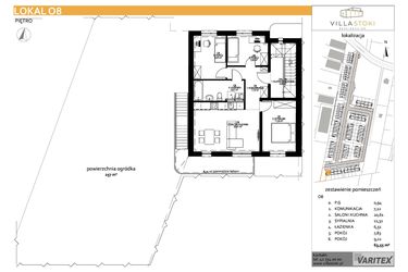 Rzut - Mieszkanie na sprzedaż 4 pokoje o powierzchni 63,55 m² - numer O8 w Villa Stoki (mieszkania)