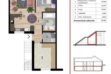 Rzut - Mieszkanie na sprzedaż 3 pokoje o powierzchni 69,78 m² - numer G1E-IV w Osiedle Przyjazne Quart - etap IV