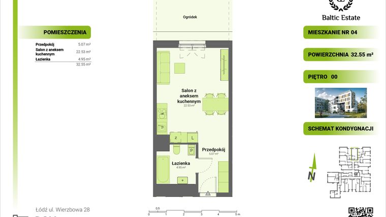 Rzut - Mieszkanie na sprzedaż 1 pokój o powierzchni 32,55 m² - numer 00.M.04 w Dom Architekta