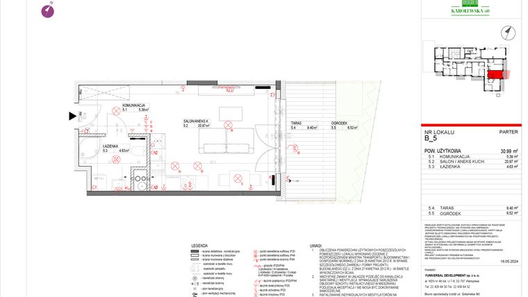 Rzut - Mieszkanie na sprzedaż 1 pokój o powierzchni 31,27 m² - numer B.5 w Karolewska 60