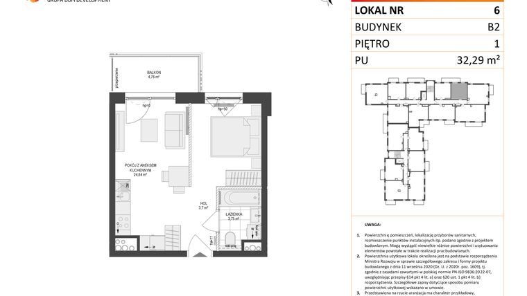 Rzut - Mieszkanie na sprzedaż 1 pokój o powierzchni 32,29 m² - numer 6 w Locus 2 bud. B2