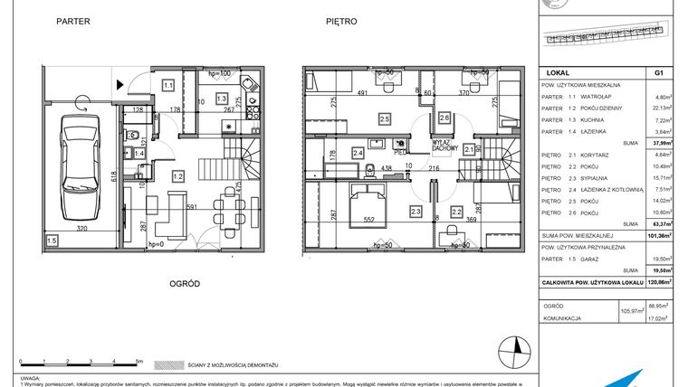 Rzut - Dom na sprzedaż 5 pokoi o powierzchni 120,86 m² - numer G1 w Majewska Domy