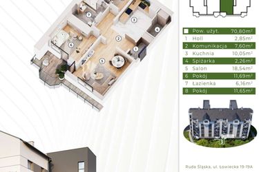 Rzut - Mieszkanie na sprzedaż 3 pokoje o powierzchni 70,8 m² - numer 19.M3 w Osiedle Leśny Zakątek