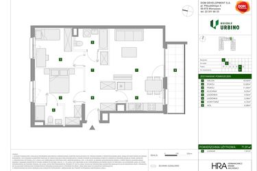 Rzut - Mieszkanie na sprzedaż 3 pokoje o powierzchni 71,91 m² - numer 1.3.C.91 w Osiedle Urbino