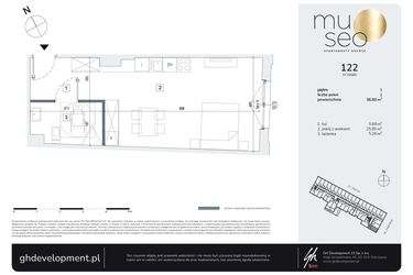 Rzut - Mieszkanie na sprzedaż 1 pokój o powierzchni 36,8 m² - numer 122 w Museo