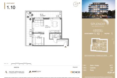 Rzut - Mieszkanie na sprzedaż 2 pokoje o powierzchni 45,91 m² - numer 1.10 w Splendit Świnoujście