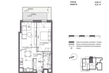 Rzut - Mieszkanie na sprzedaż 2 pokoje o powierzchni 53,01 m² - numer B.0.2 w Polanka 21