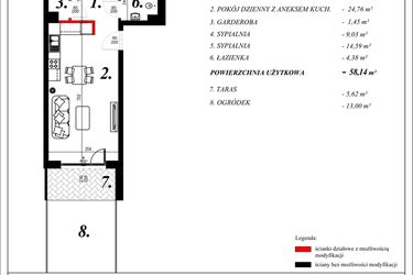 Rzut - Mieszkanie na sprzedaż 3 pokoje o powierzchni 58,14 m² - numer 5 w Enklawa Milanówek