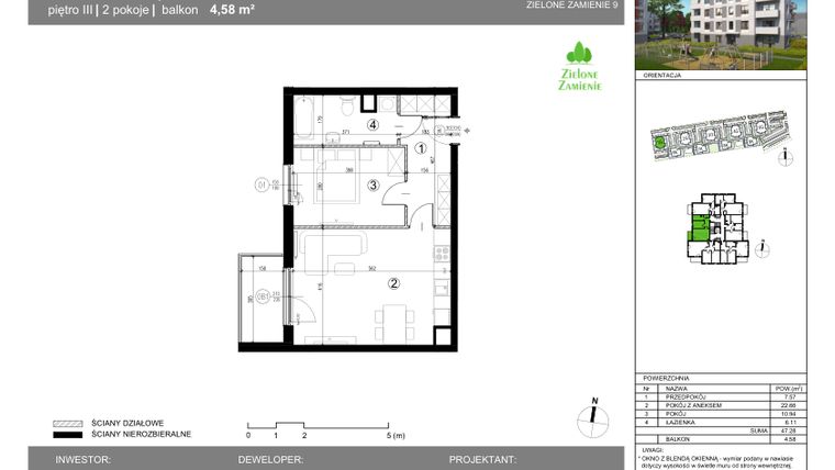 Rzut - Mieszkanie na sprzedaż 2 pokoje o powierzchni 47,28 m² - numer 1G.19.19 w Zielone Zamienie IX