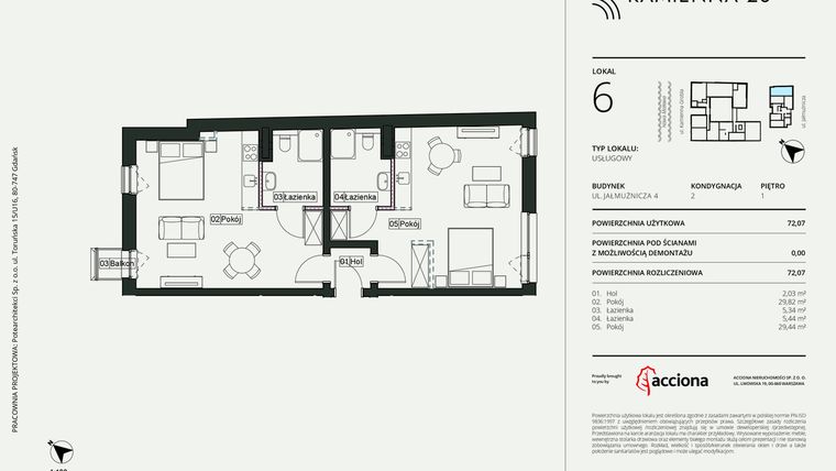 Rzut - Mieszkanie na sprzedaż 1 pokój o powierzchni 72,07 m² - numer 4.6 w Kamienna 28 - apartamenty inwestycyjne