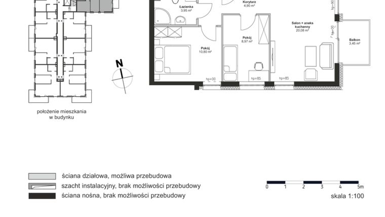 Rzut - Mieszkanie na sprzedaż 3 pokoje o powierzchni 48,7 m² - numer M32 w Nowy Teresin