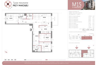 Rzut - Mieszkanie na sprzedaż 4 pokoje o powierzchni 82,44 m² - numer 15 w Przy Makowej