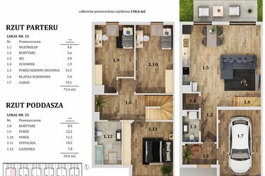 Rzut - Mieszkanie na sprzedaż 4 pokoje o powierzchni 130,6 m² - numer 33 w Osiedle Ratyń pod Lasem 2