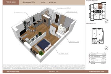Rzut - Mieszkanie na sprzedaż 2 pokoje o powierzchni 46,86 m² - numer M15 w Przy Parku etap II