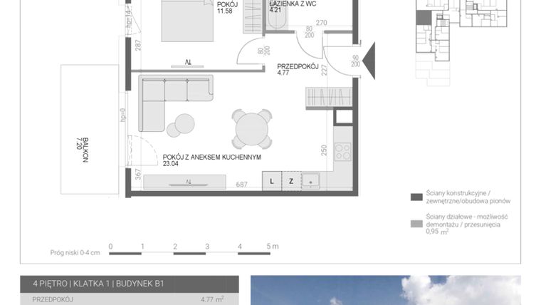 Rzut - Mieszkanie na sprzedaż 2 pokoje o powierzchni 43,6 m² - numer M38 w Modern House II