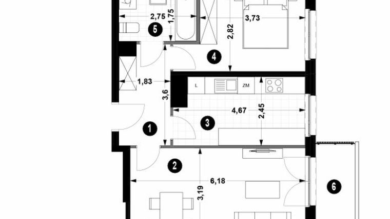 Rzut - Mieszkanie na sprzedaż 2 pokoje o powierzchni 52,65 m² - numer 1A.4/40 w Nowa Winnica