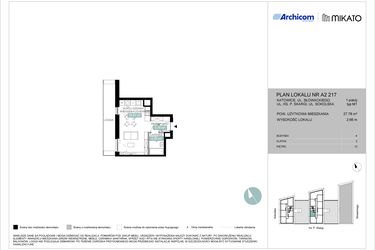Rzut - Mieszkanie na sprzedaż 1 pokój o powierzchni 27,81 m² - numer A2 217 w Mikato