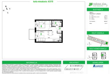 Rzut - Mieszkanie na sprzedaż 2 pokoje o powierzchni 36,7 m² - numer A/3/19 w Osiedle Parkowe Aleje etap III