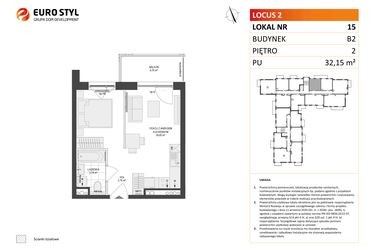Rzut - Mieszkanie na sprzedaż 1 pokój o powierzchni 32,15 m² - numer 15 w Locus 2 bud. B2