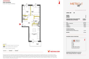 Rzut - Mieszkanie na sprzedaż 3 pokoje o powierzchni 54,86 m² - numer 58 w Metro Art 8