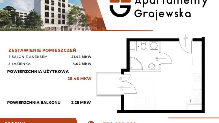 Rzut - Mieszkanie na sprzedaż 1 pokój o powierzchni 25,82 m² - numer 30 w Apartamenty Grajewska