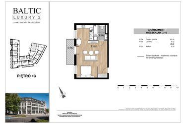 Rzut - Mieszkanie na sprzedaż 1 pokój o powierzchni 45,68 m² - numer 3.10 w Baltic Luxury 2