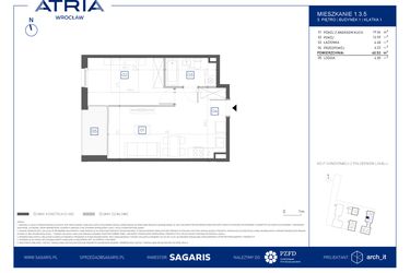 Rzut - Mieszkanie na sprzedaż 2 pokoje o powierzchni 40,53 m² - numer 1.3.5 w Atria Nowe Żerniki