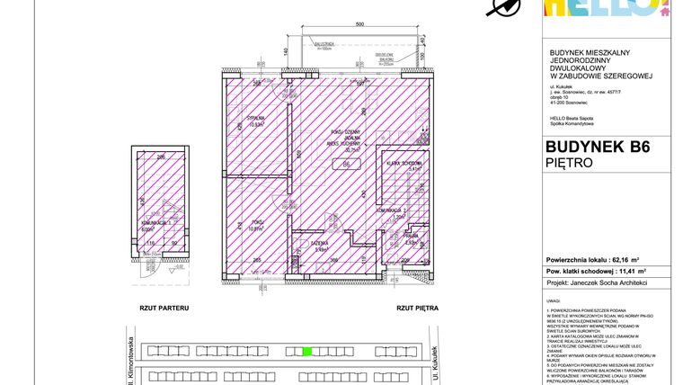 Rzut - Mieszkanie na sprzedaż 3 pokoje o powierzchni 62,16 m² - numer B6.2 w HELLO! KUKUŁKI bud. B