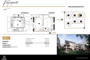 Rzut - Mieszkanie na sprzedaż 1 pokój o powierzchni 120,46 m² - numer F2.1 w Brylantowa 10